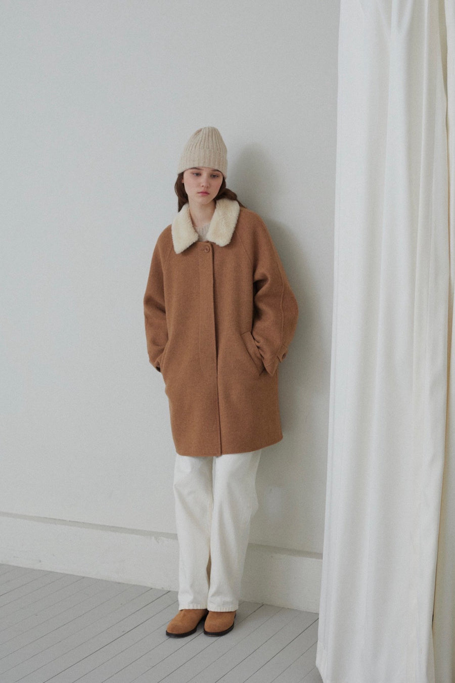 Handmade Camel Collar Coat