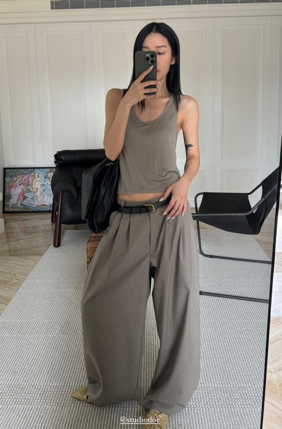 by DOE - Triple Pleated Low Waist Wide Leg Trousers