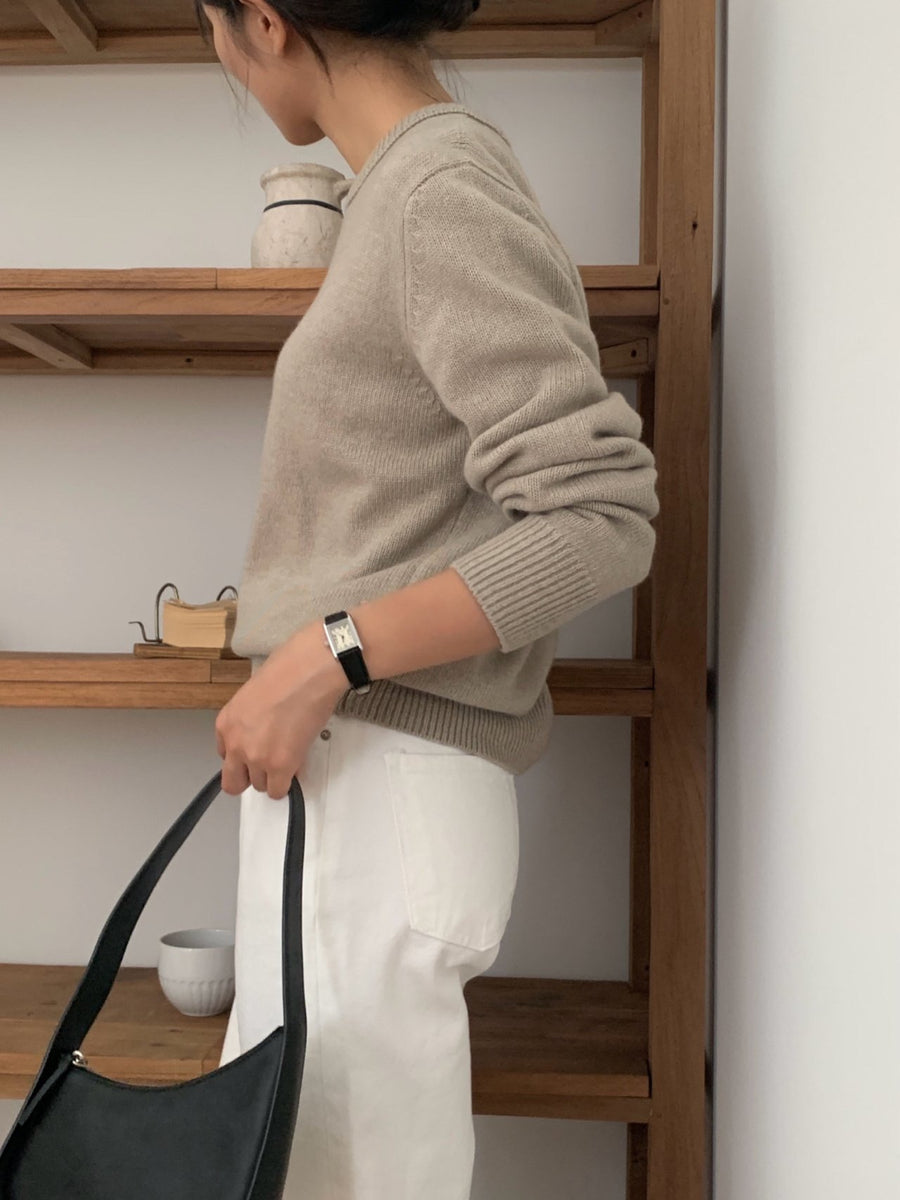 Wool Cashmere Crew Neck Sweater