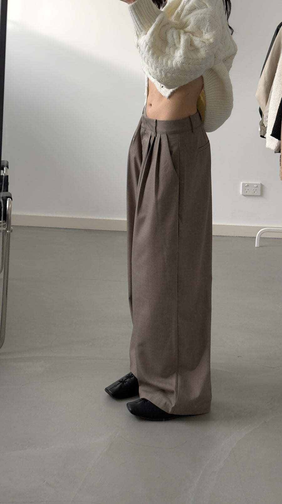 by DOE - Triple Pleated Low Waist Wide Leg Trousers