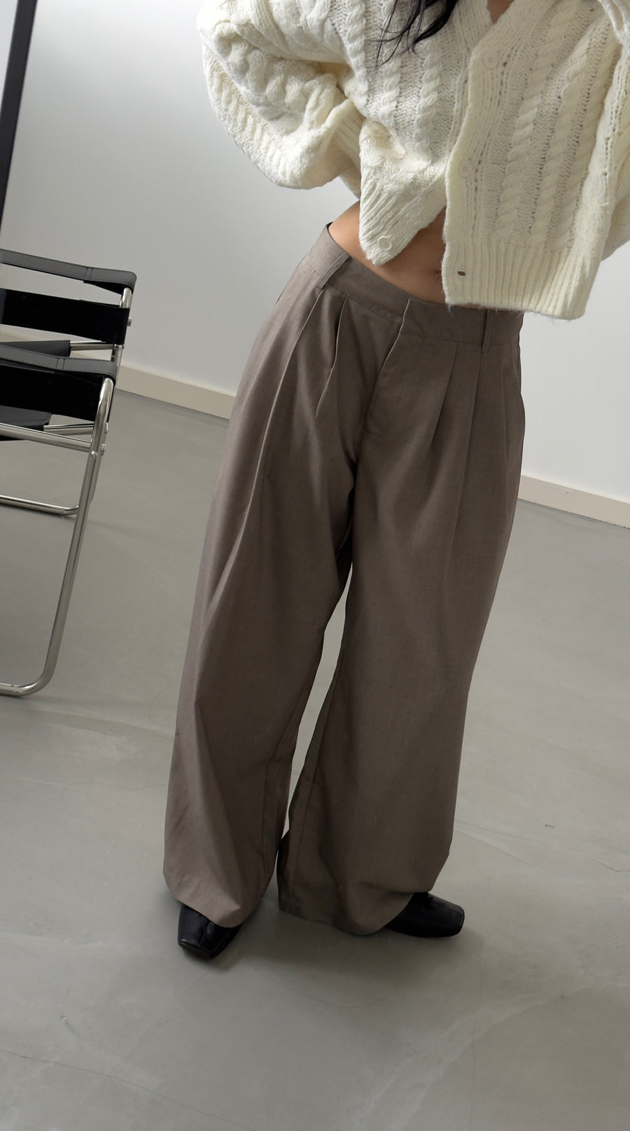 by DOE - Triple Pleated Low Waist Wide Leg Trousers