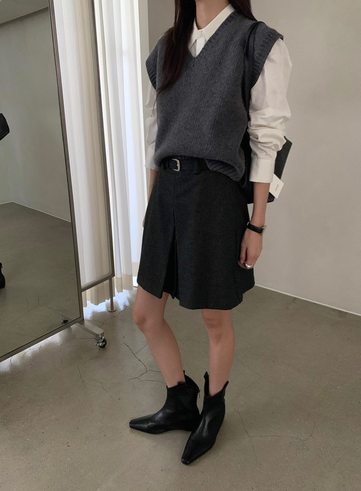 Belted Wool Split Skirt